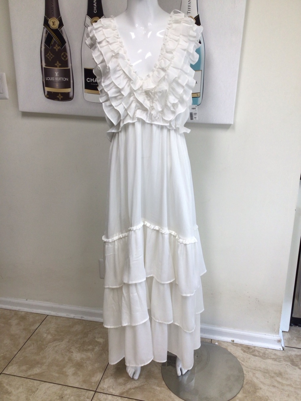 Sweet Lemon White Ruffled Maxi Dress NWT